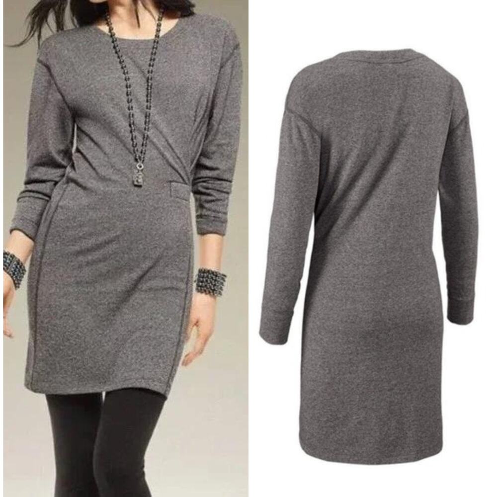 Cabi #3650 | Put On Obsidian Gray Side Gathered Pullover Sweatshirt Dress